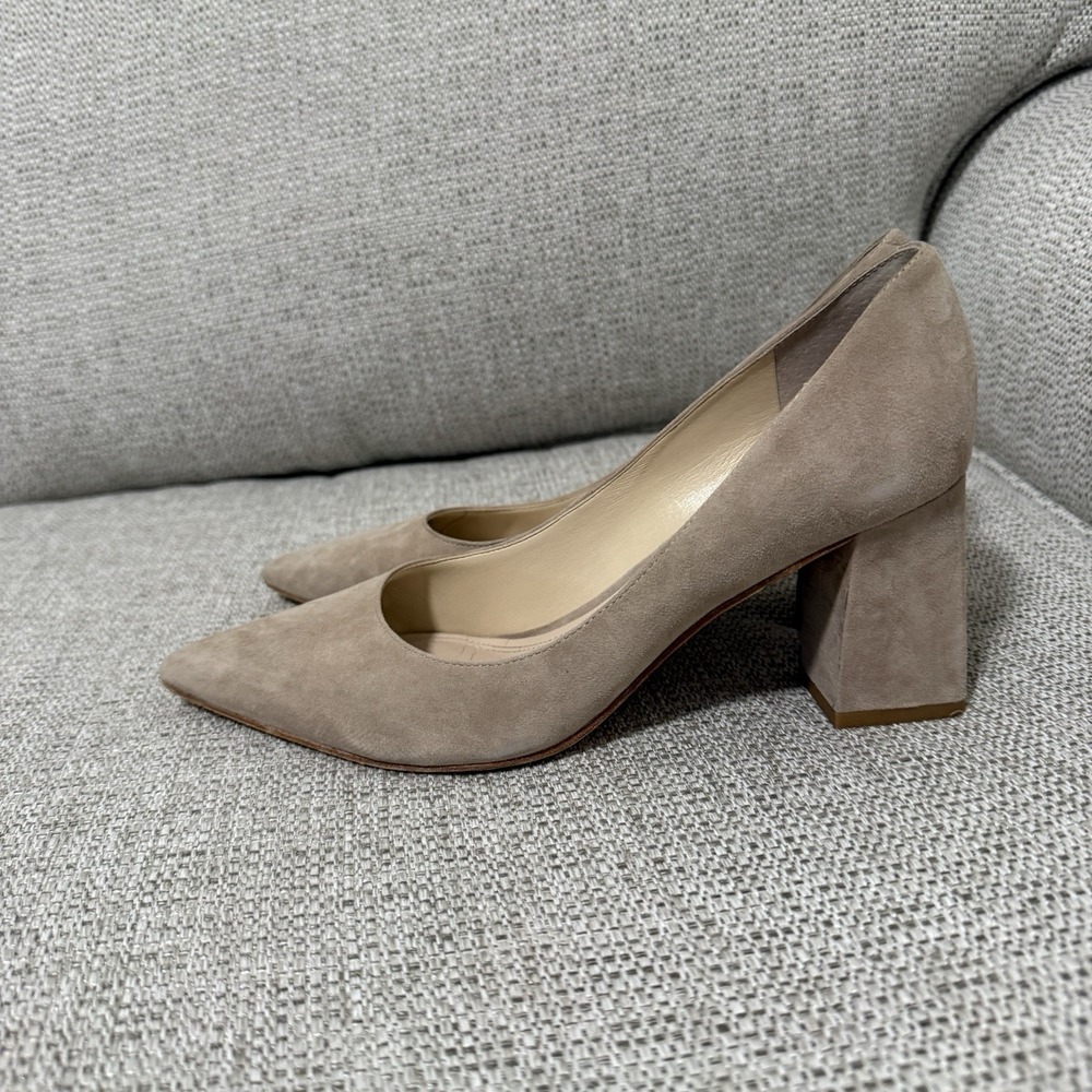Marc Fisher Tan Suede Zala Block Heel Pump Shoe Size 7.5 - Picture 2 of 9